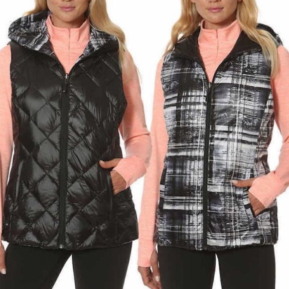 Gerry Black Quilted Reversible Packable Hooded Down Filled Zip Up Vest Size M - Picture 2 of 15